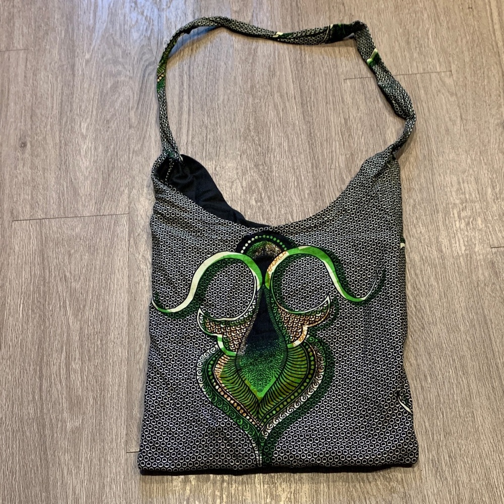 Stylish African Print Boho Green and Black Women's Bag